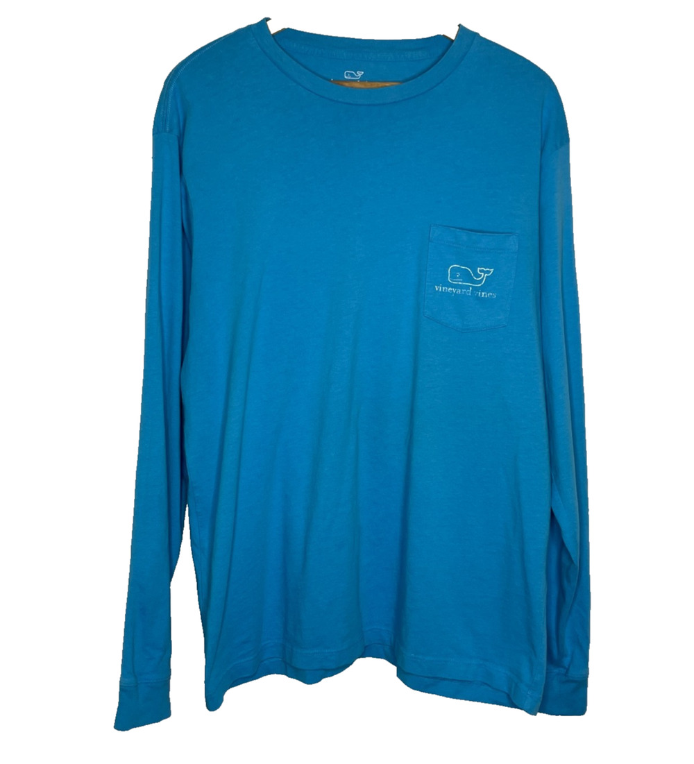 Men's Medium Vineyard Vines 100% Cotton Blue Logo Whale Long Sleeve T-Shirt